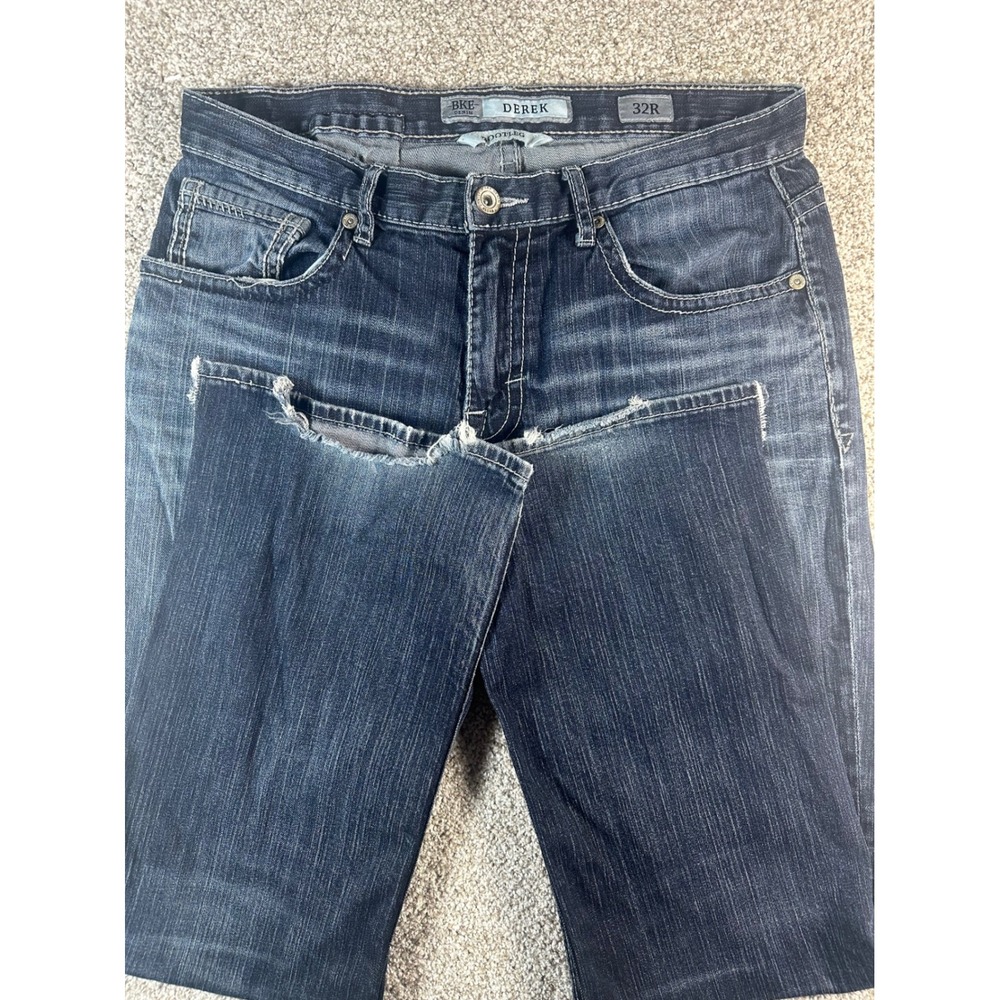 BKE Derek Straight Leg Jeans Mens 32R Dark Wash Distressed Denim Pants